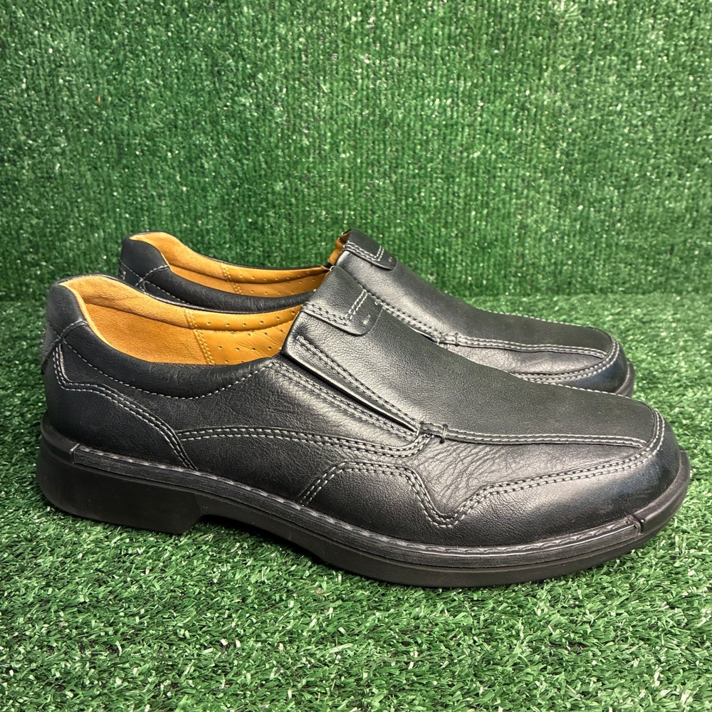 ECCO Fushion Leather Bicycle Toe Slip On Loafers Dress Shoes Black Mens Size 9